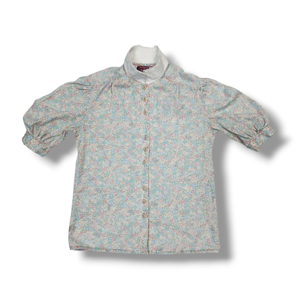 Vintage Levi's Floral Pattern Blouse Top White Collar Women's Size Small‎